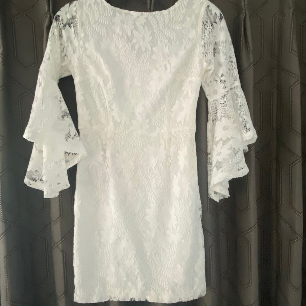 LULU'S White Lace Bell Sleeve Dress